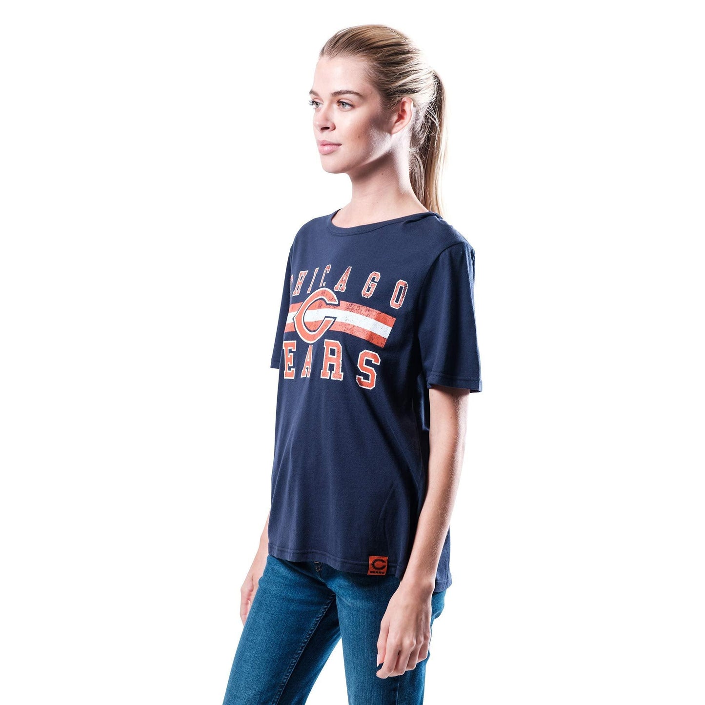 Ultra Game NFL Chicago Bears Womens Distressed Graphics Soft Crew Neck Tee Shirt|Chicago Bears - UltraGameShop