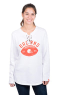 Ultra Game NFL Cleveland Browns Womens Fleece Long Sleeve Lace -Up Sweatshirt|Cleveland Browns