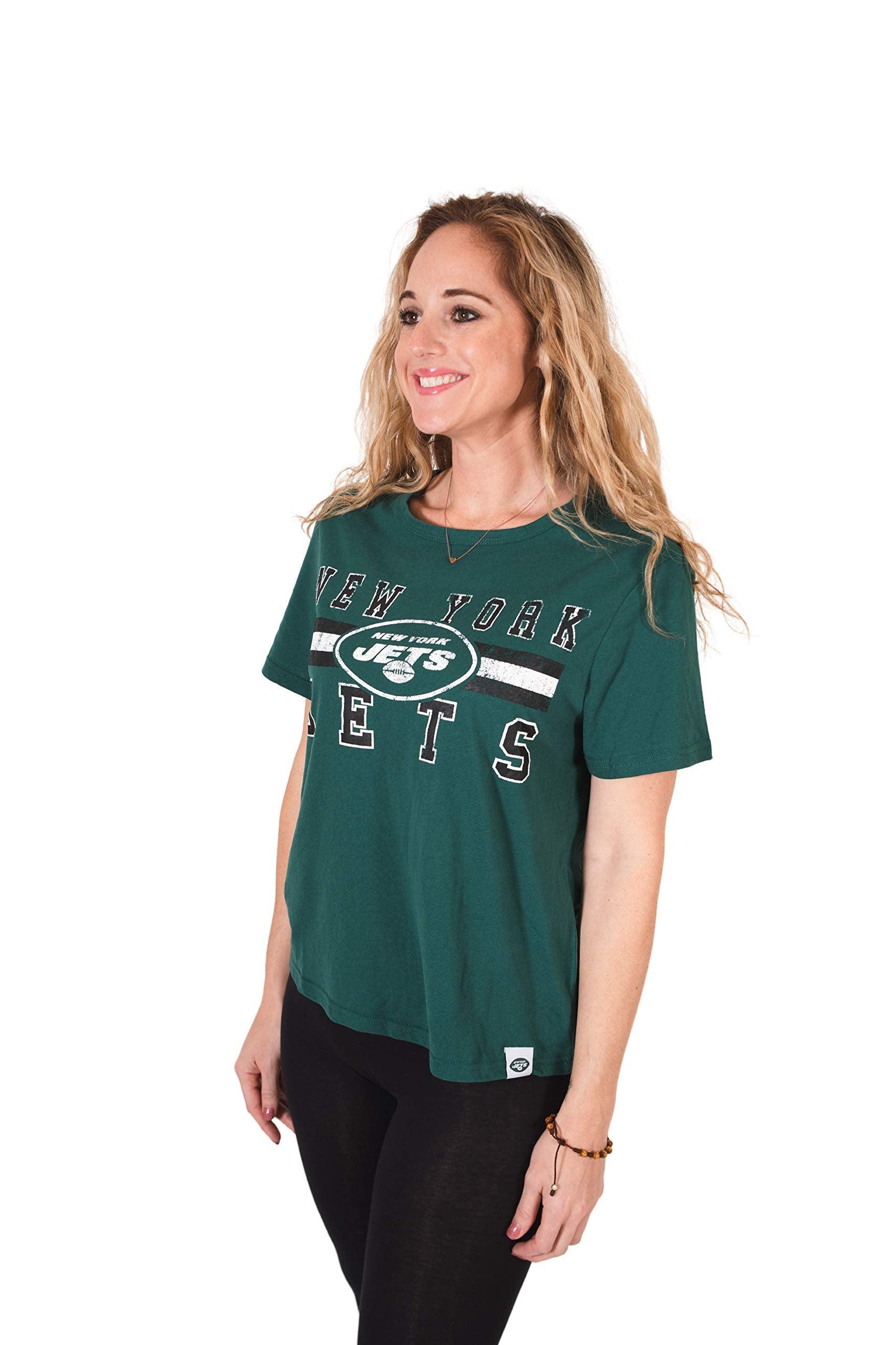 Ultra Game NFL New York Jets Womens Distressed Graphics Soft Crew Neck Tee Shirt|New York Jets - UltraGameShop