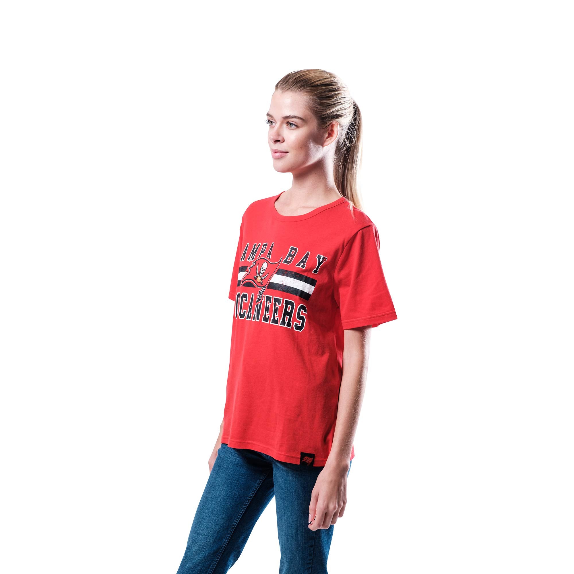 Ultra Game NFL Tampa Bay Buccaneers Womens Distressed Graphics Soft Crew Neck Tee Shirt|Tampa Bay Buccaneers