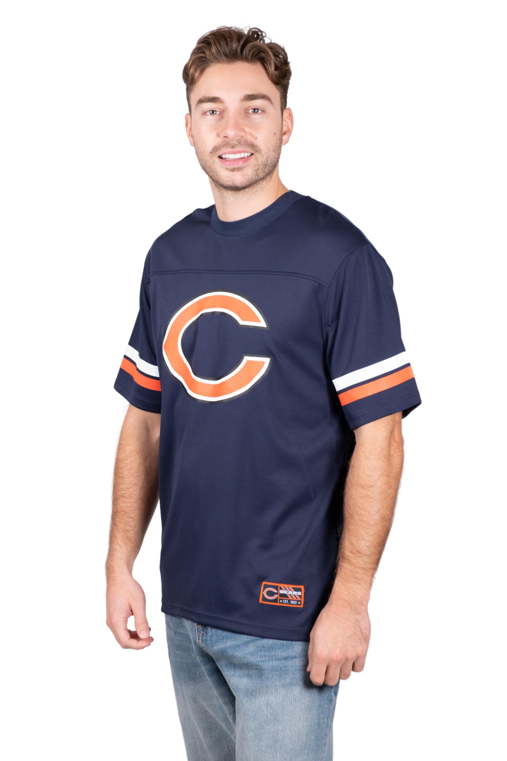 Ultra Game NFL Chicago Bears Mens Standard Jersey Crew Neck Mesh Stripe T-Shirt|Chicago Bears - UltraGameShop