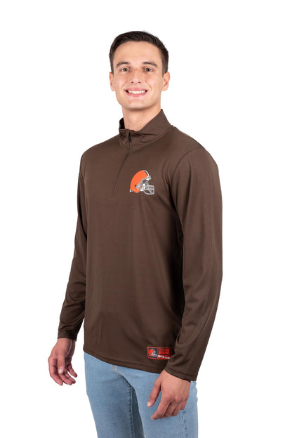 Ultra Game NFL Cleveland Browns Mens Super Soft Quarter Zip Long Sleeve T-Shirt|Cleveland Browns - UltraGameShop