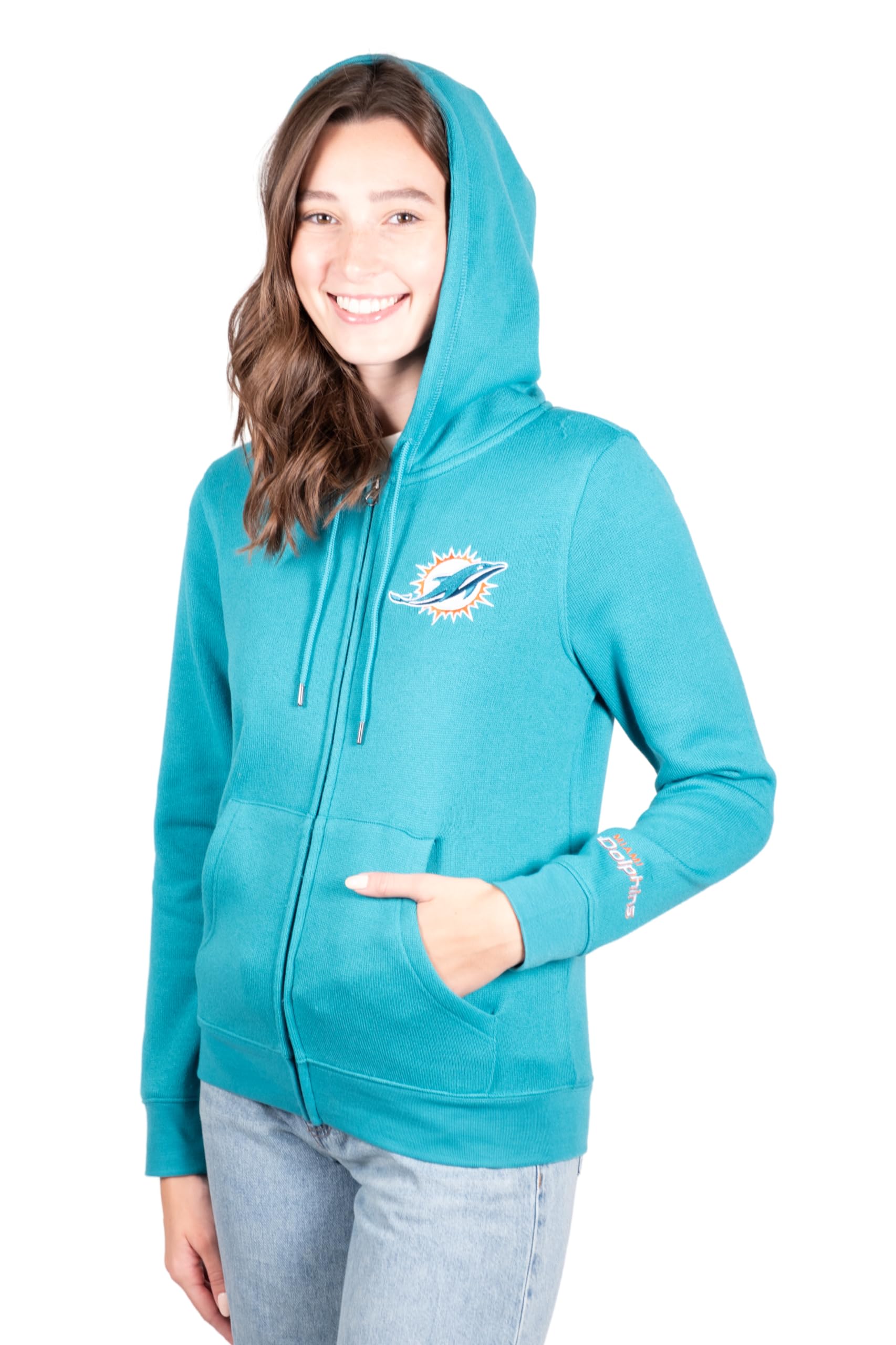 Ultra Game NFL Miami Dolphins Womens Full Zip Soft Marl Knit Hoodie Sweatshirt Jacket|Miami Dolphins
