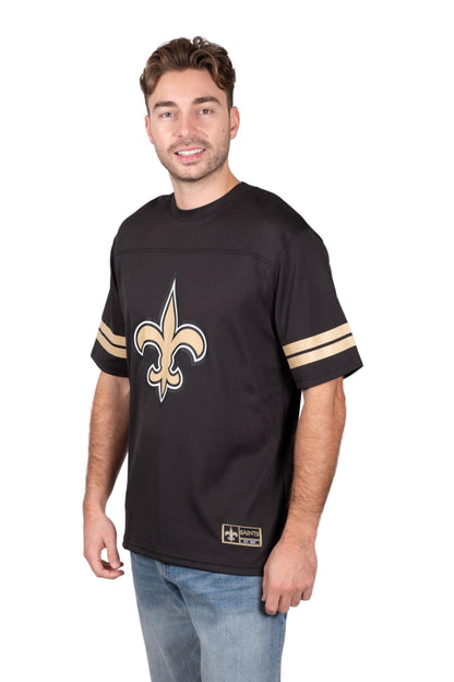 Ultra Game NFL New Orleans Saints Mens Standard Jersey Crew Neck Mesh Stripe T-Shirt|New Orleans Saints - UltraGameShop