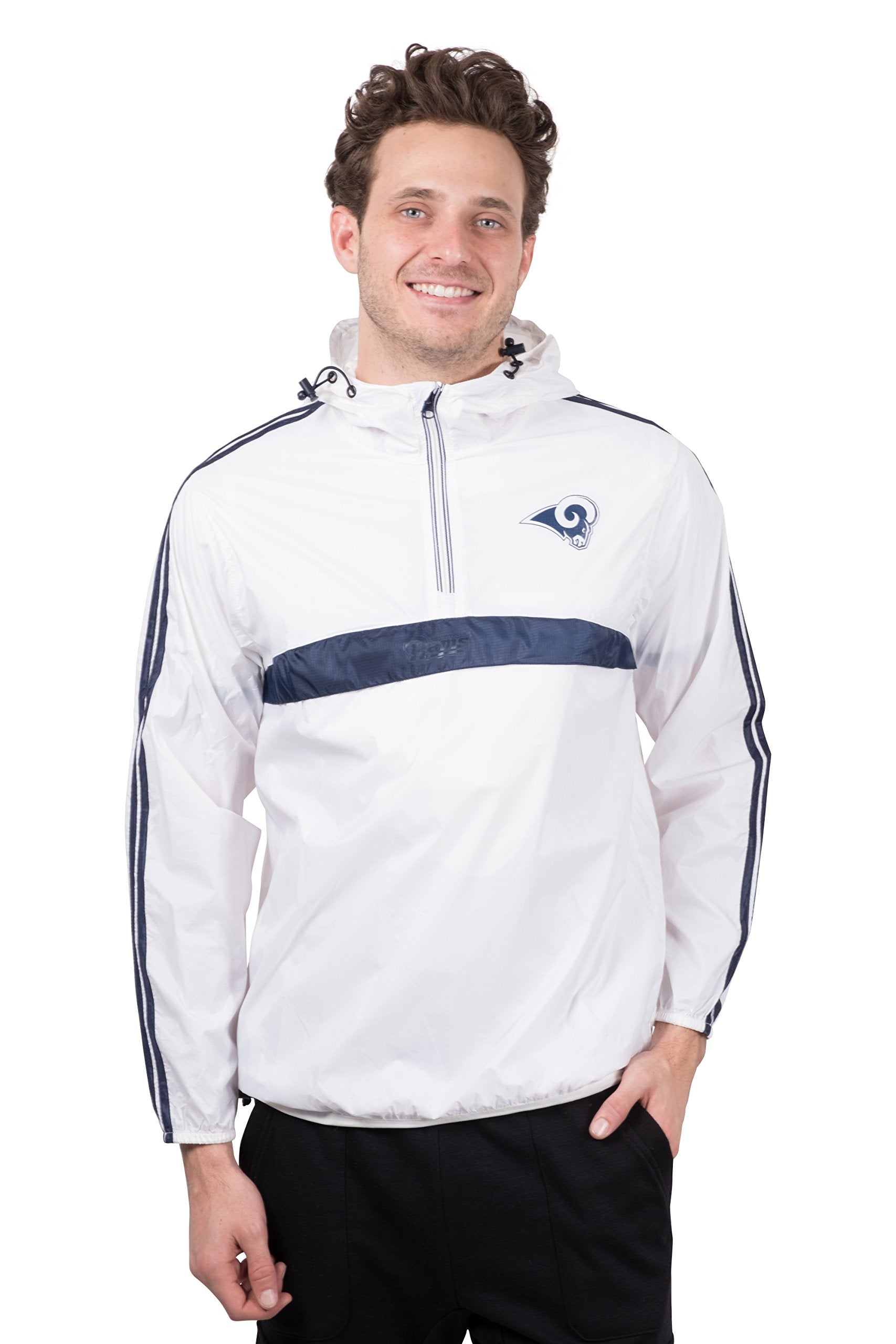 Ultra Game NFL Los Angeles Rams Mens Quarter Zip Pullover Hoodie Packable Windbreaker Jacket|Los Angeles Rams