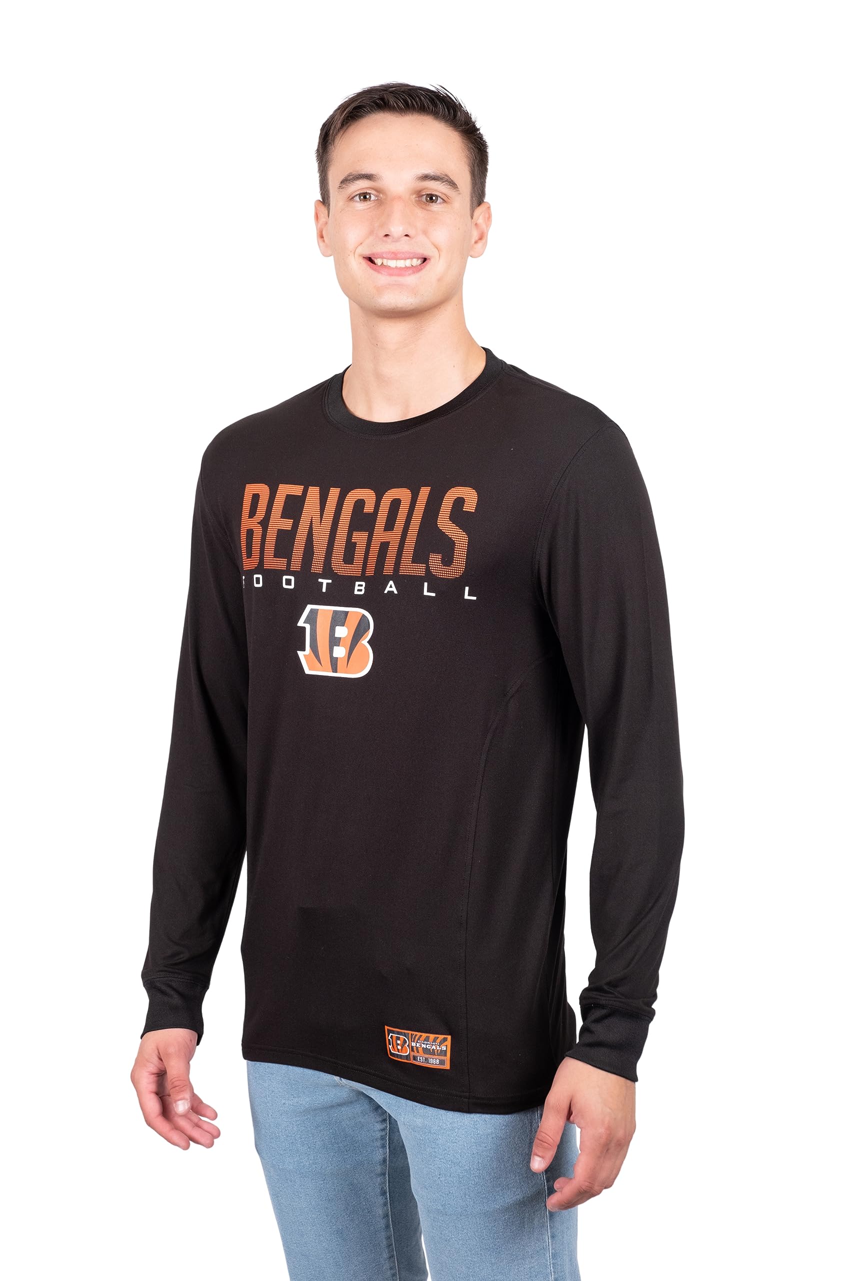 Ultra Game NFL Cincinnati Bengals Mens Active Lightweight Quick Dry Long Sleeve T-Shirt|Cincinnati Bengals