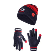 Ultra Game NFL New England Patriots Womens Super Soft Team Stripe Winter Beanie Knit Hat with Extra Warm Touch Screen Gloves|New England Patriots