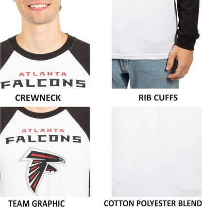 Ultra Game NFL Mens Super Soft Raglan Baseball Long Sleeve T-Shirt| Atlanta Falcons - UltraGameShop