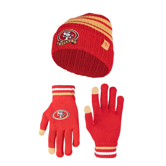 Ultra Game NFL San Francisco 49ers Womens Super Soft Team Stripe Winter Beanie Knit Hat with Extra Warm Touch Screen Gloves|San Francisco 49ers - UltraGameShop