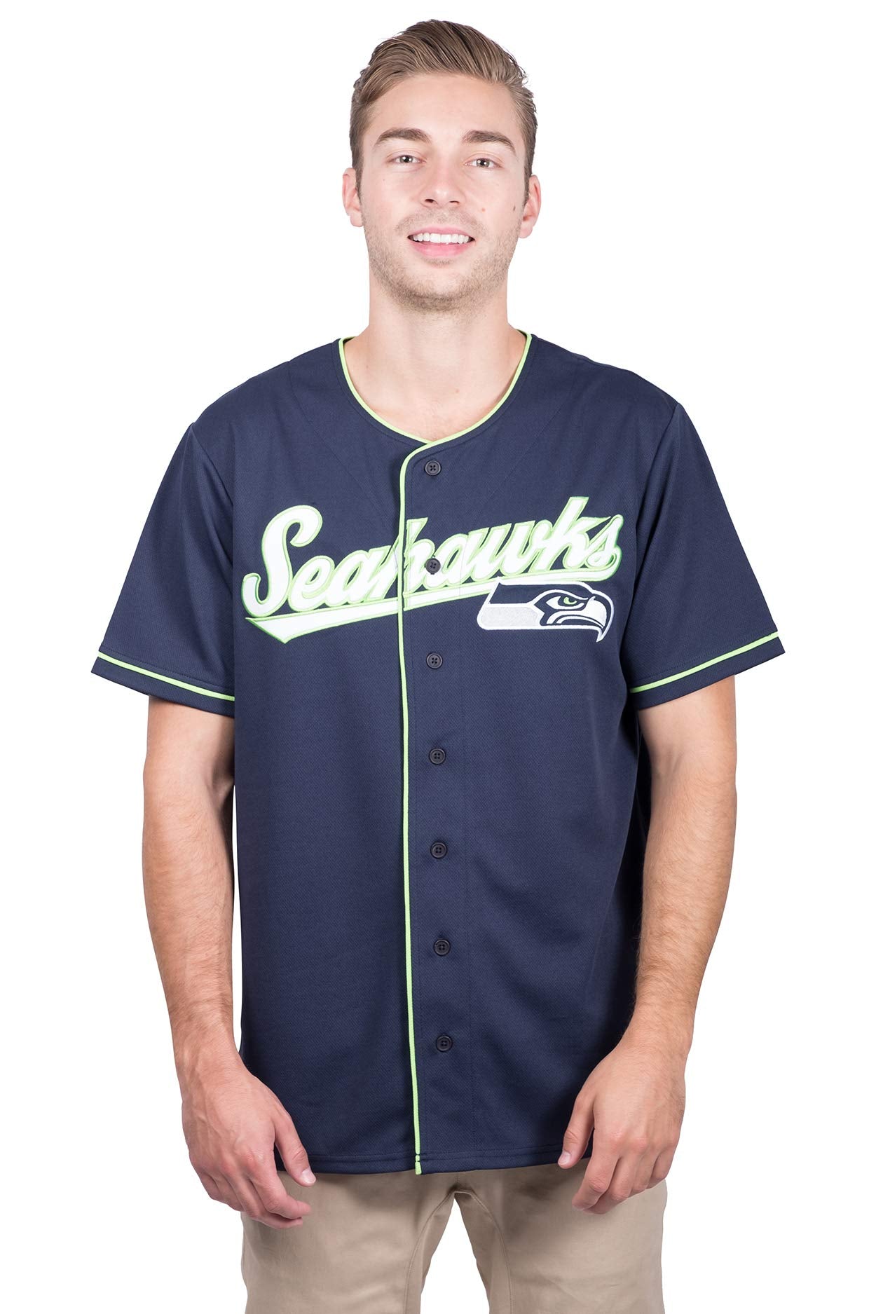 Ultra Game NFL Seattle Seahawks Mens Game Day Button Down Baseball Mesh Jersey Shirt|Seattle Seahawks - UltraGameShop