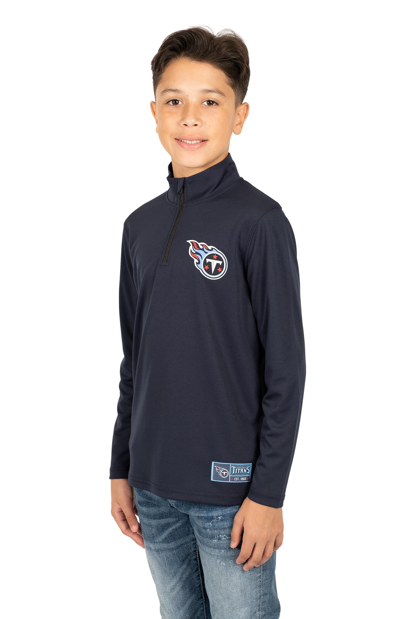 Ultra Game NFL Tennessee Titans Youth Super Soft Quarter Zip Long Sleeve T-Shirt|Tennessee Titans