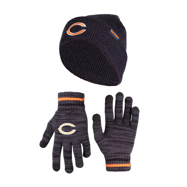 Ultra Game NFL Chicago Bears Womens Super Soft Marled Winter Beanie Knit Hat with Extra Warm Touch Screen Gloves|Chicago Bears