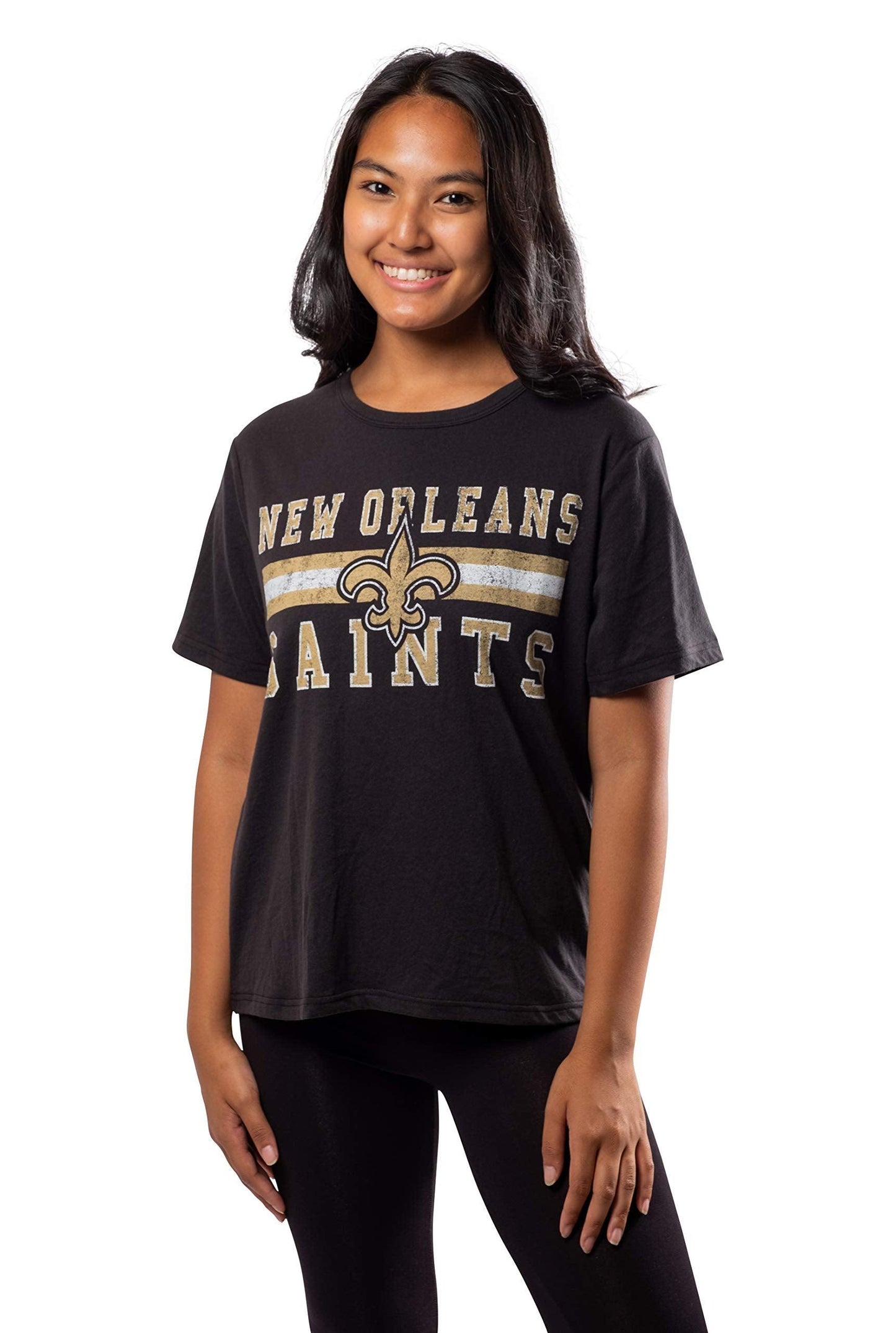 Ultra Game NFL New Orleans Saints Womens Distressed Graphics Soft Crew Neck Tee Shirt|New Orleans Saints - UltraGameShop