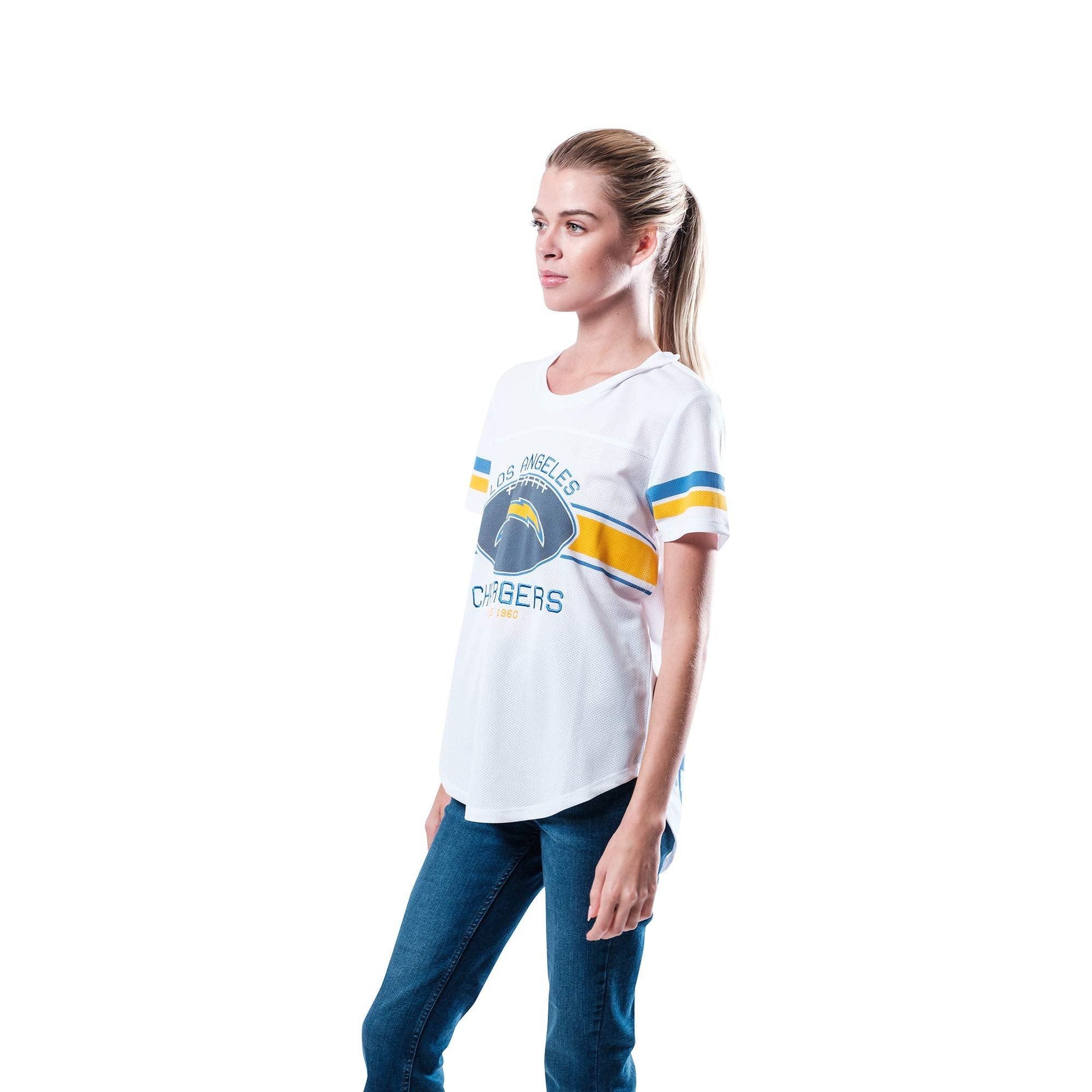 Ultra Game NFL Los Angeles Chargers Womens Soft Mesh Jersey Varsity Tee Shirt|Los Angeles Chargers - UltraGameShop