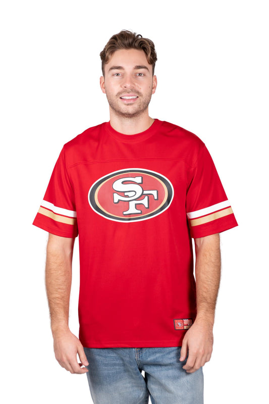 Ultra Game NFL San Francisco 49ers Mens Standard Jersey Crew Neck Mesh Stripe T-Shirt|San Francisco 49ers - UltraGameShop