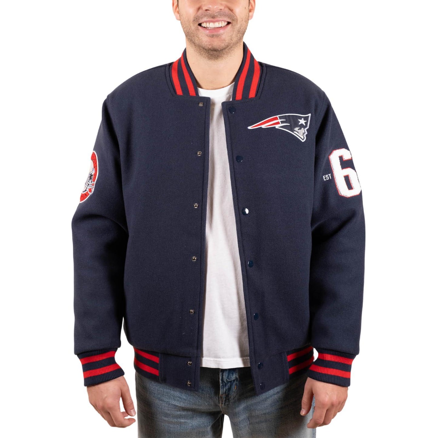 Ultra Game NFL New England Patriots Mens Classic Varsity Coaches Jacket|New England Patriots - UltraGameShop