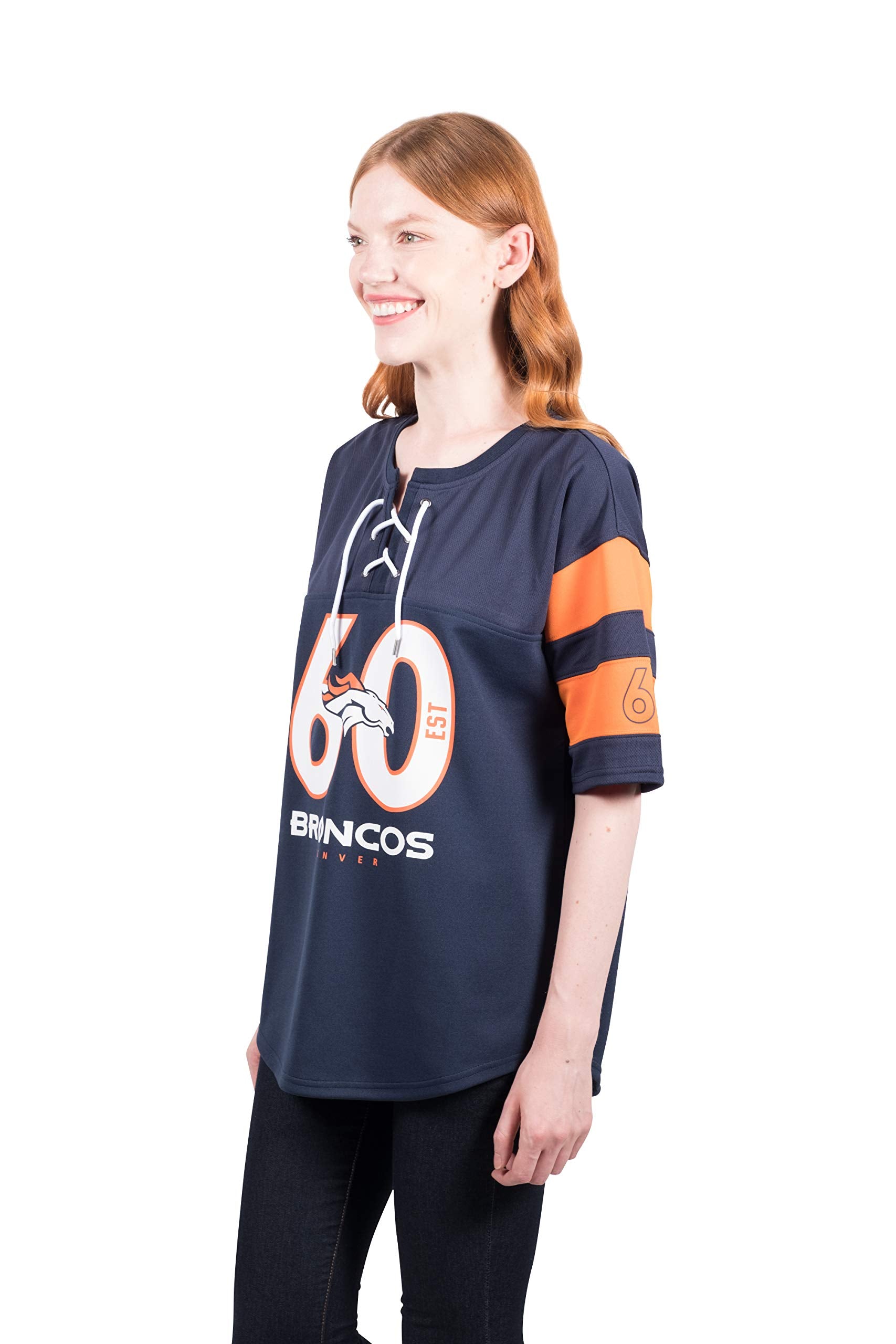 Ultra Game NFL Denver Broncos Womens Soft Mesh Lace Up Jersey T-Shirt|Denver Broncos