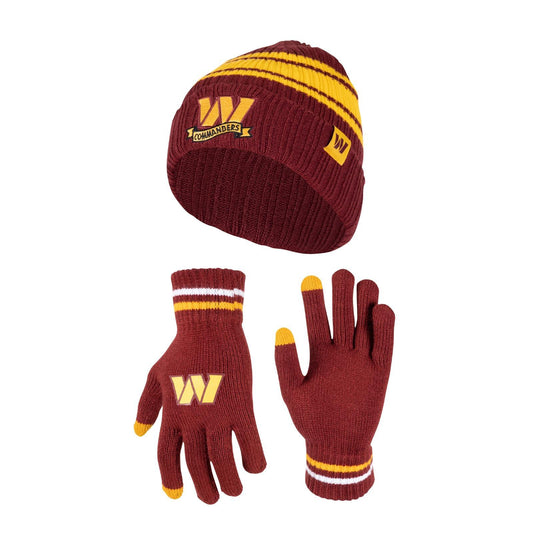 Ultra Game NFL Washington Commanders Womens Super Soft Team Stripe Winter Beanie Knit Hat with Extra Warm Touch Screen Gloves|Washington Commanders - UltraGameShop