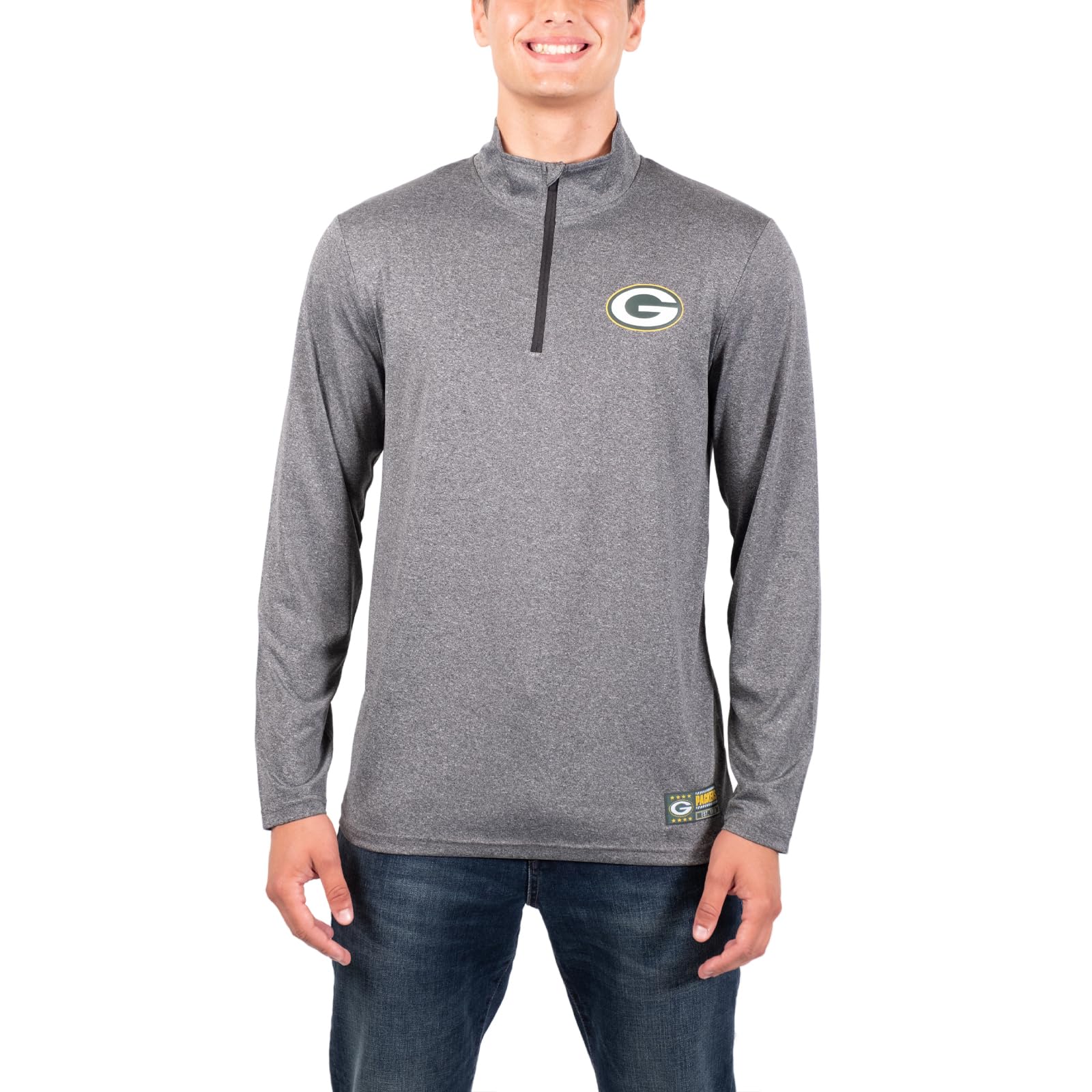 Ultra Game NFL Green Bay Packers Mens Super Soft Quarter Zip Long Sleeve T-Shirt|Green Bay Packers