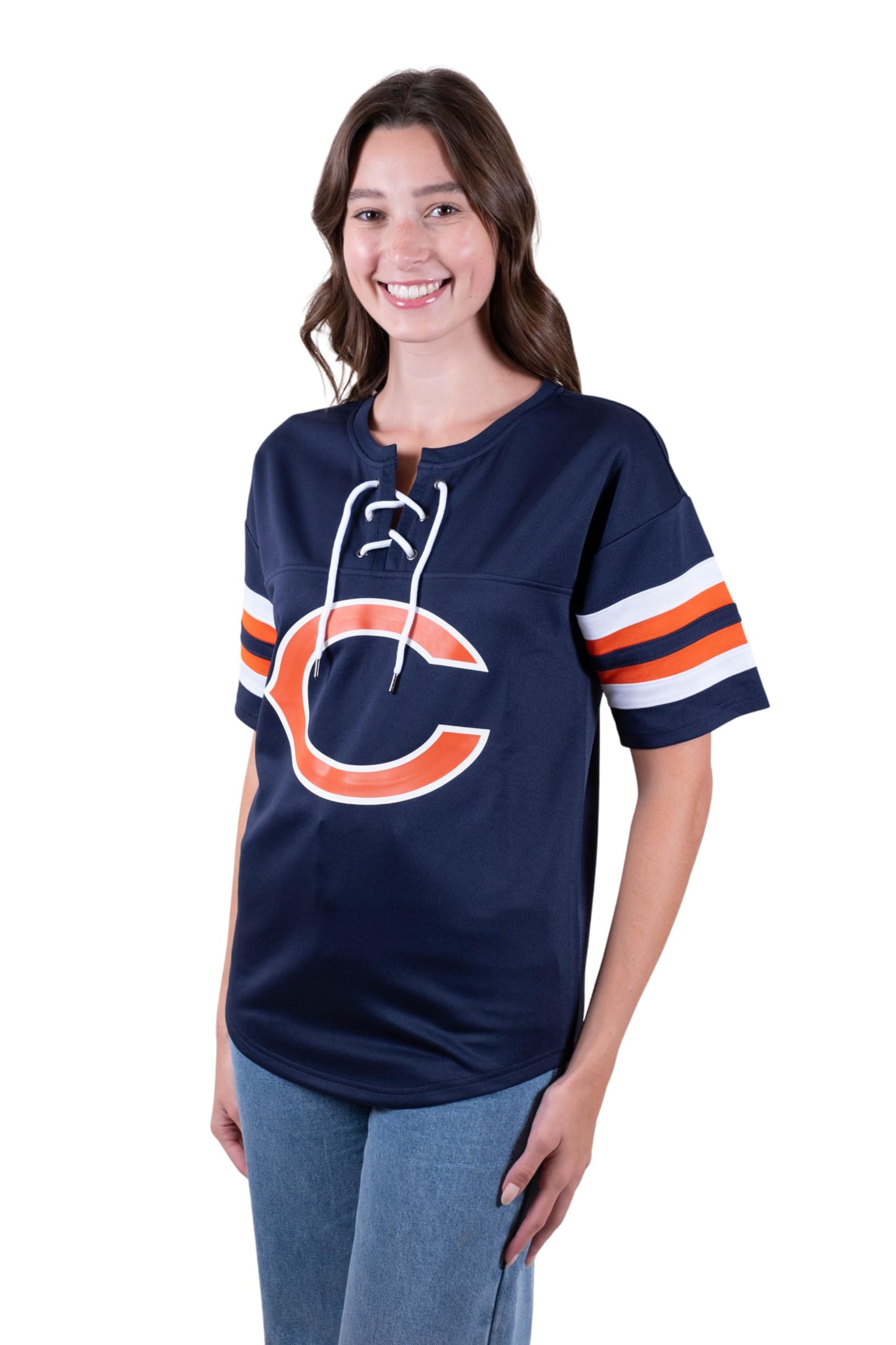 Ultra Game NFL Chicago Bears Womens Standard Lace Up Tee Shirt Penalty Box|Chicago Bears - UltraGameShop