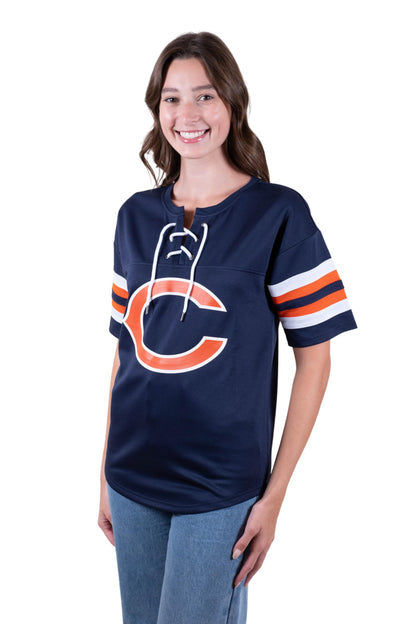 Ultra Game NFL Chicago Bears Womens Standard Lace Up Tee Shirt Penalty Box|Chicago Bears - UltraGameShop