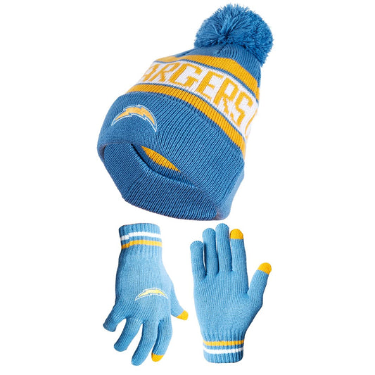 Ultra Game NFL Los Angeles Chargers Unisex Super Soft Winter Beanie Knit Hat With Extra Warm Touch Screen Gloves|Los Angeles Chargers - UltraGameShop