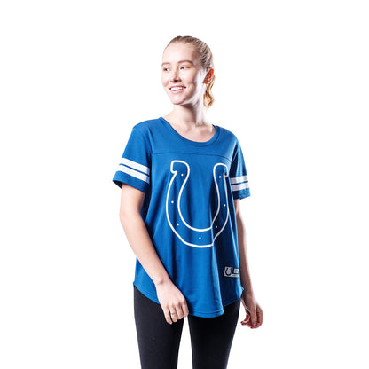 Ultra Game NFL Indianapolis Colts Womens Soft Mesh Varsity Stripe T-Shirt|Indianapolis Colts - UltraGameShop