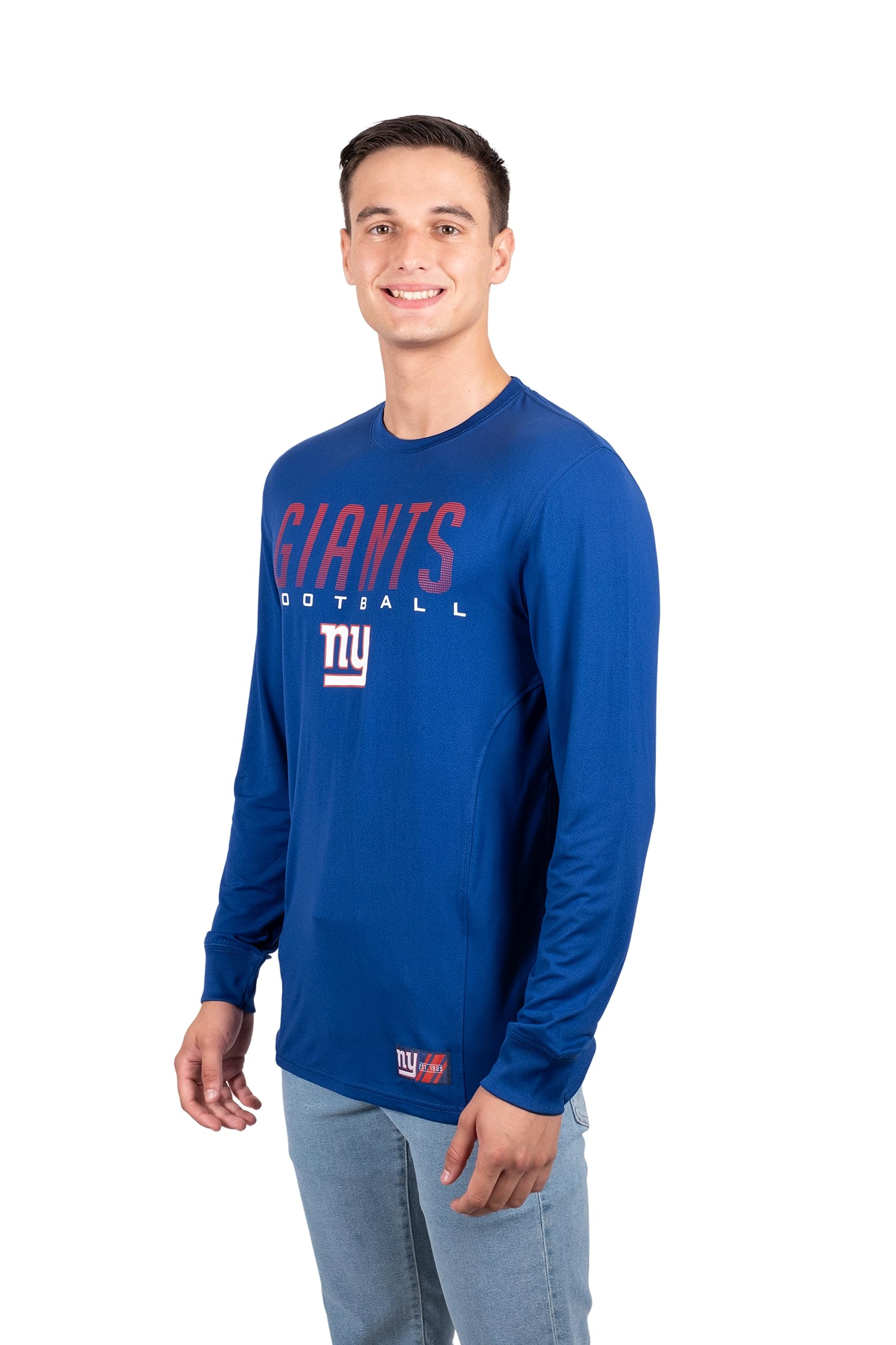 Ultra Game NFL New York Giants Mens Active Lightweight Quick Dry Long Sleeve T-Shirt|New York Giants