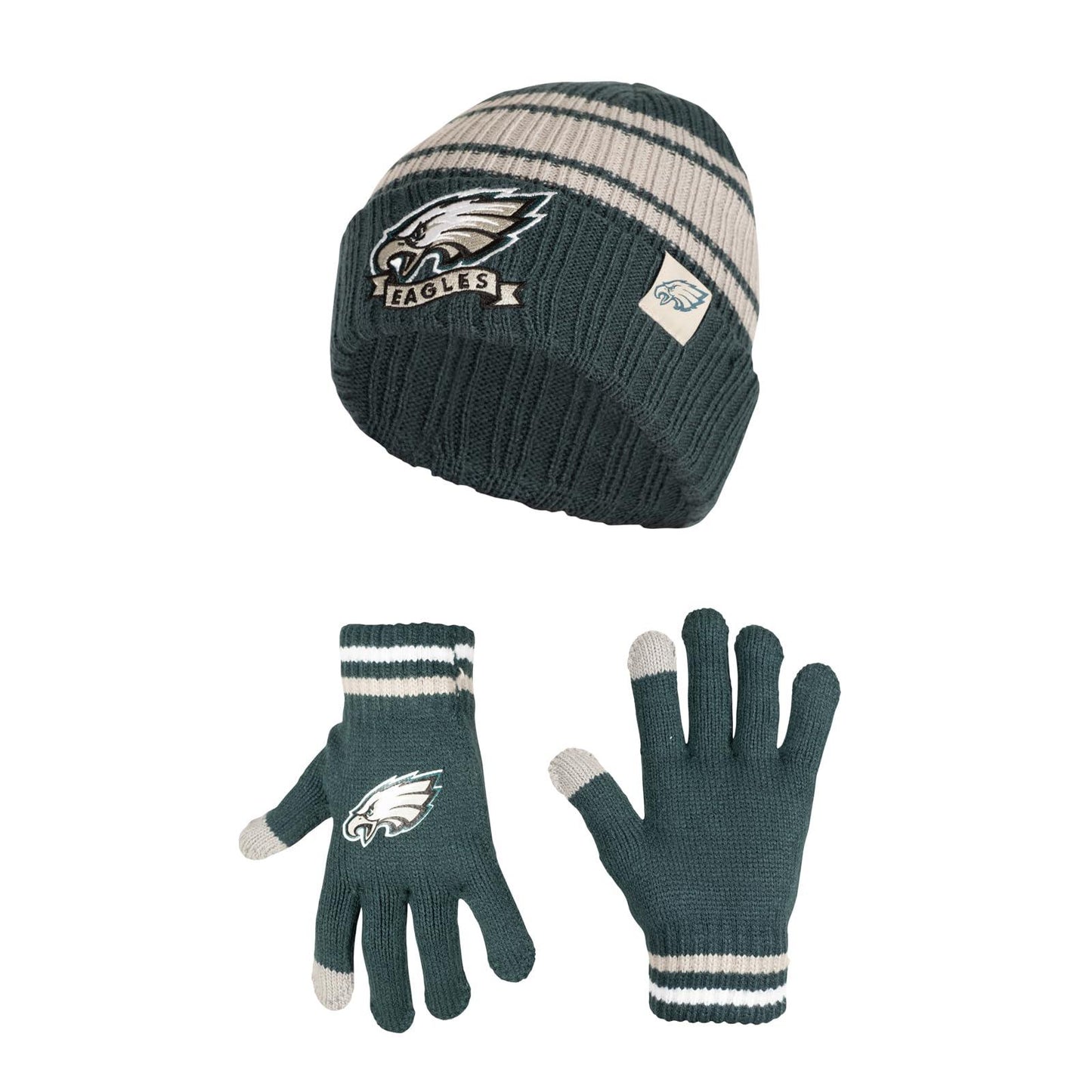 Ultra Game NFL Philadelphia Eagles Youth Super Soft Team Stripe Winter Beanie Knit Hat with Extra Warm Touch Screen Gloves|Philadelphia Eagles - UltraGameShop