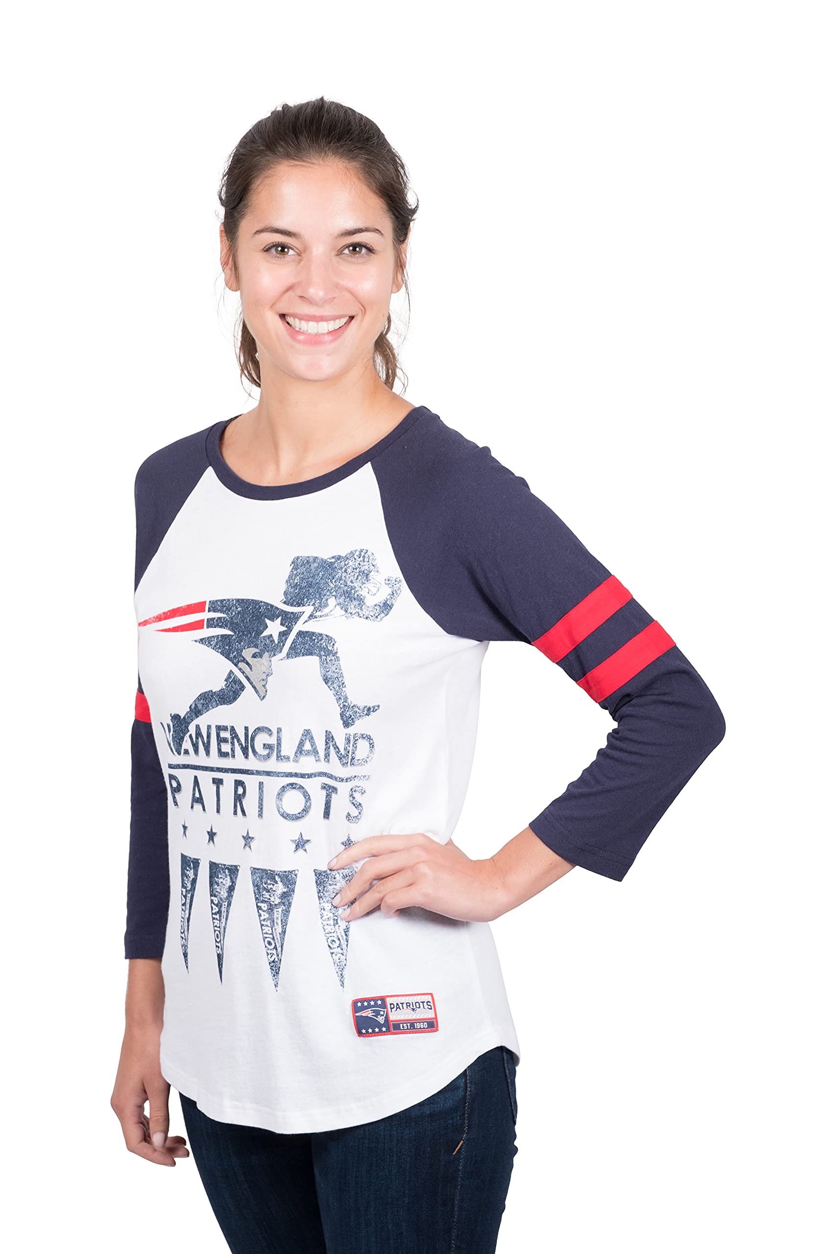 Ultra Game NFL New England Patriots Womens Running Game 3/4 Long Sleeve Tee Shirt|New England Patriots