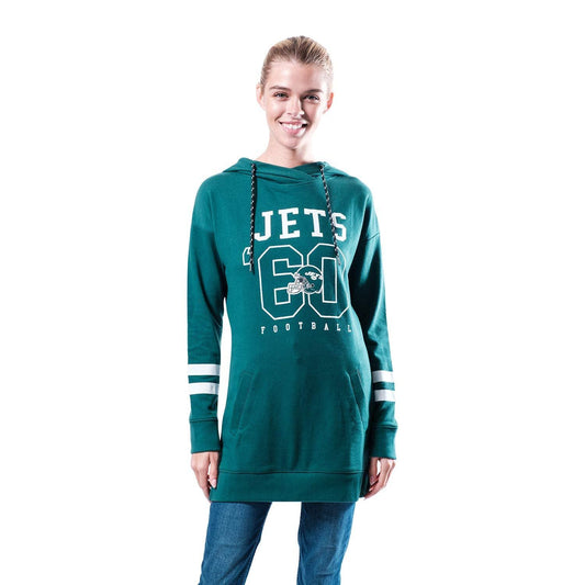 Ultra Game NFL New York Jets Womens Soft French Terry Tunic Hoodie Pullover Sweatshirt|New York Jets - UltraGameShop