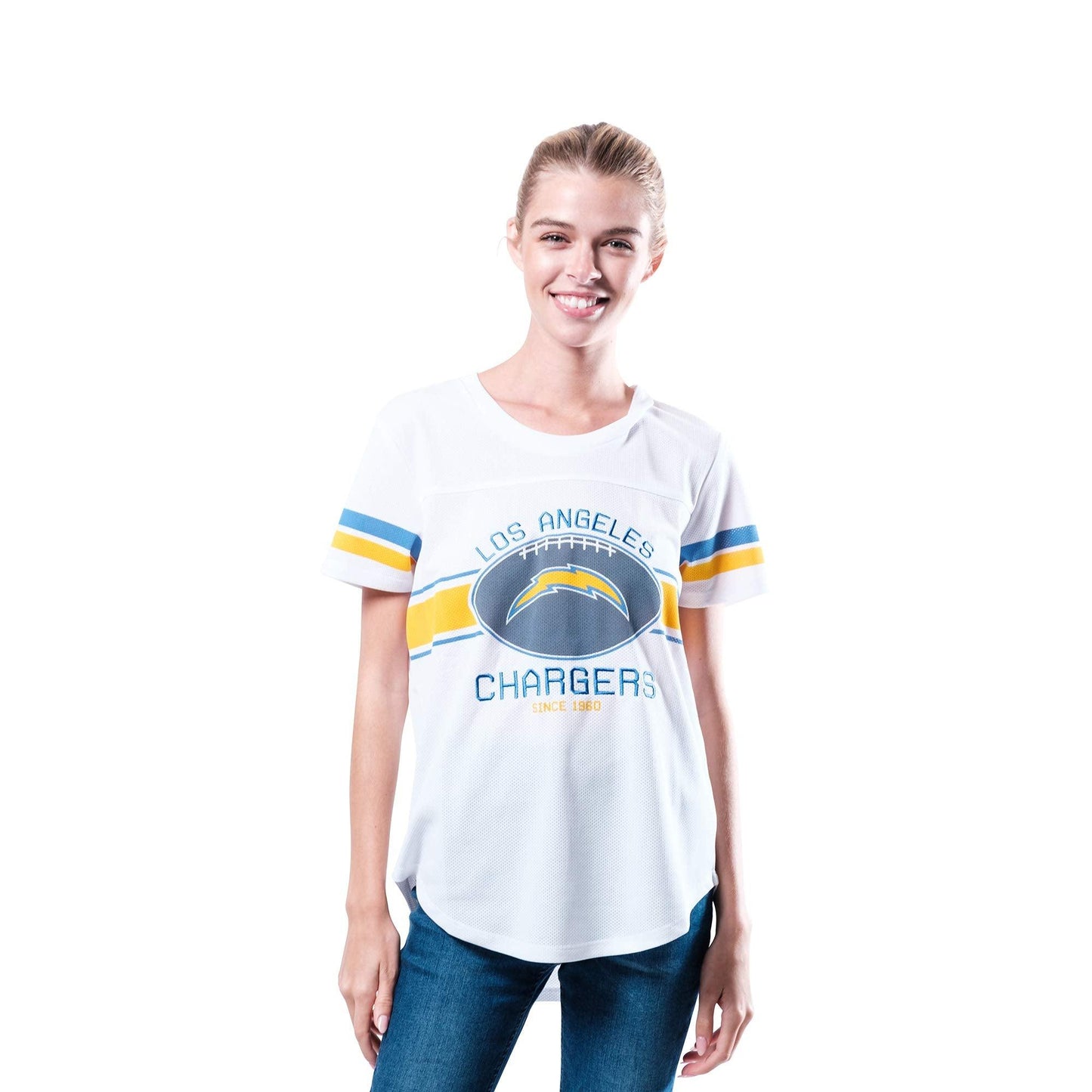 Ultra Game NFL Los Angeles Chargers Womens Soft Mesh Jersey Varsity Tee Shirt|Los Angeles Chargers - UltraGameShop