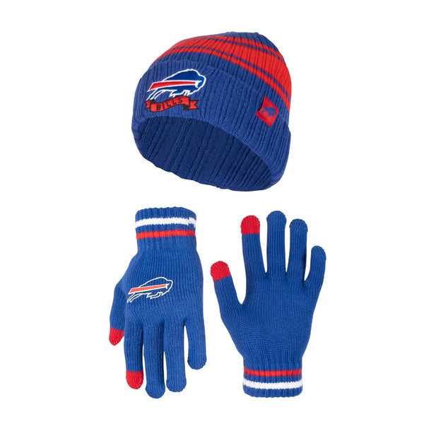 Ultra Game NFL Buffalo Bills Womens Super Soft Team Stripe Winter Beanie Knit Hat with Extra Warm Touch Screen Gloves|Buffalo Bills