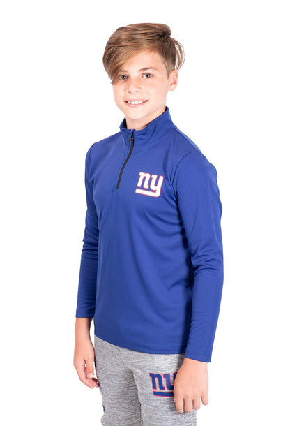 Ultra Game NFL New York Giants Youth Super Soft Quarter Zip Long Sleeve T-Shirt|New York Giants - UltraGameShop