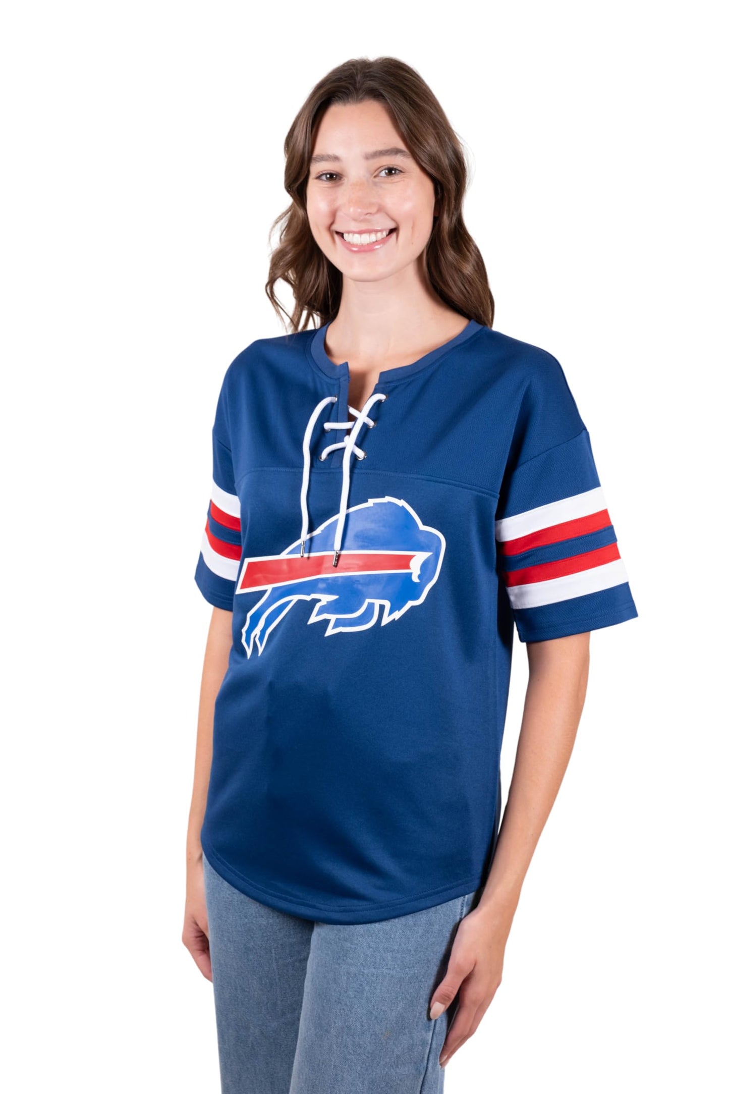 Ultra Game NFL Buffalo Bills Womens Standard Lace Up Tee Shirt Penalty Box|Buffalo Bills - UltraGameShop