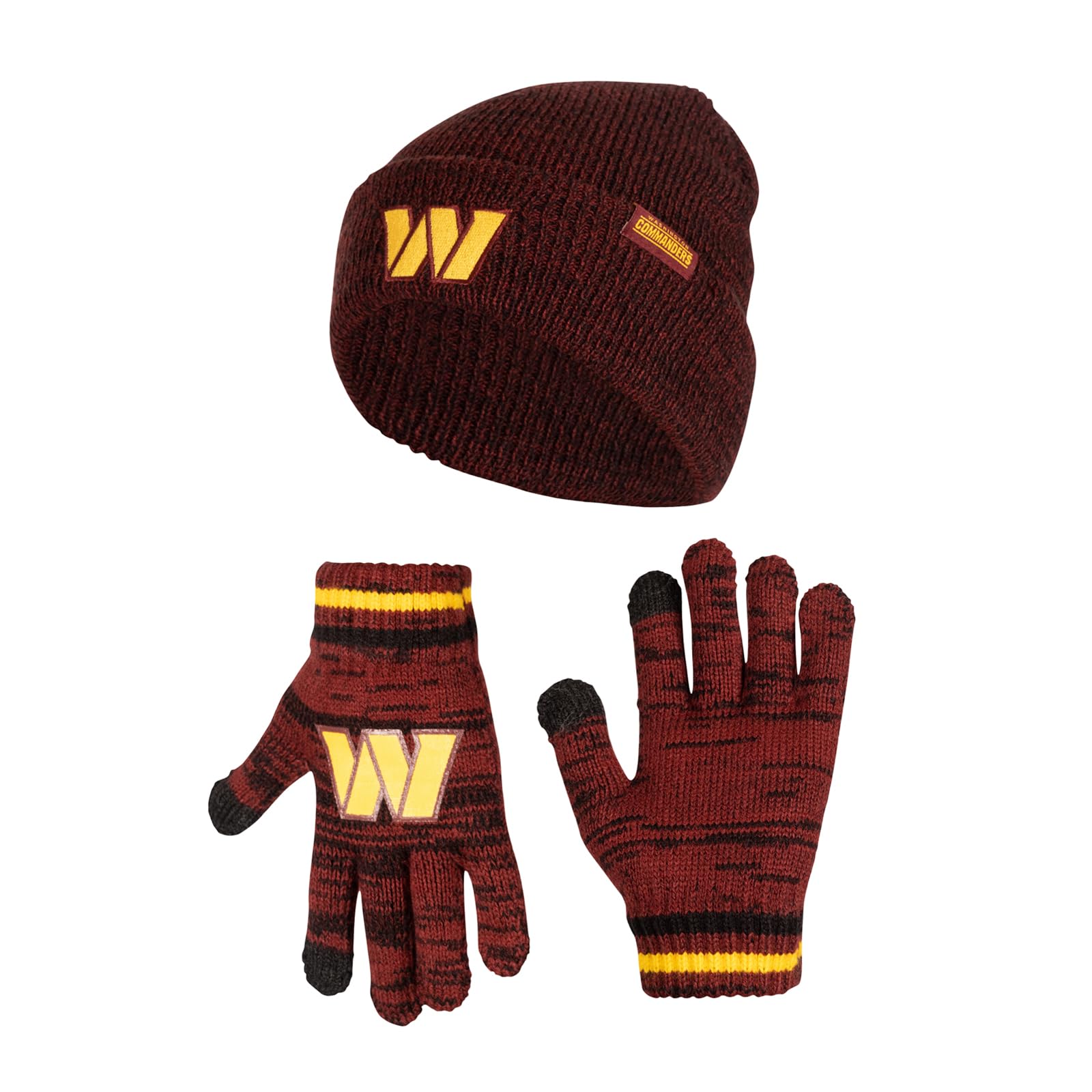 Ultra Game NFL Washington Commanders Youth Super Soft Marled Winter Beanie Knit Hat with Extra Warm Touch Screen Gloves|Washington Commanders - UltraGameShop