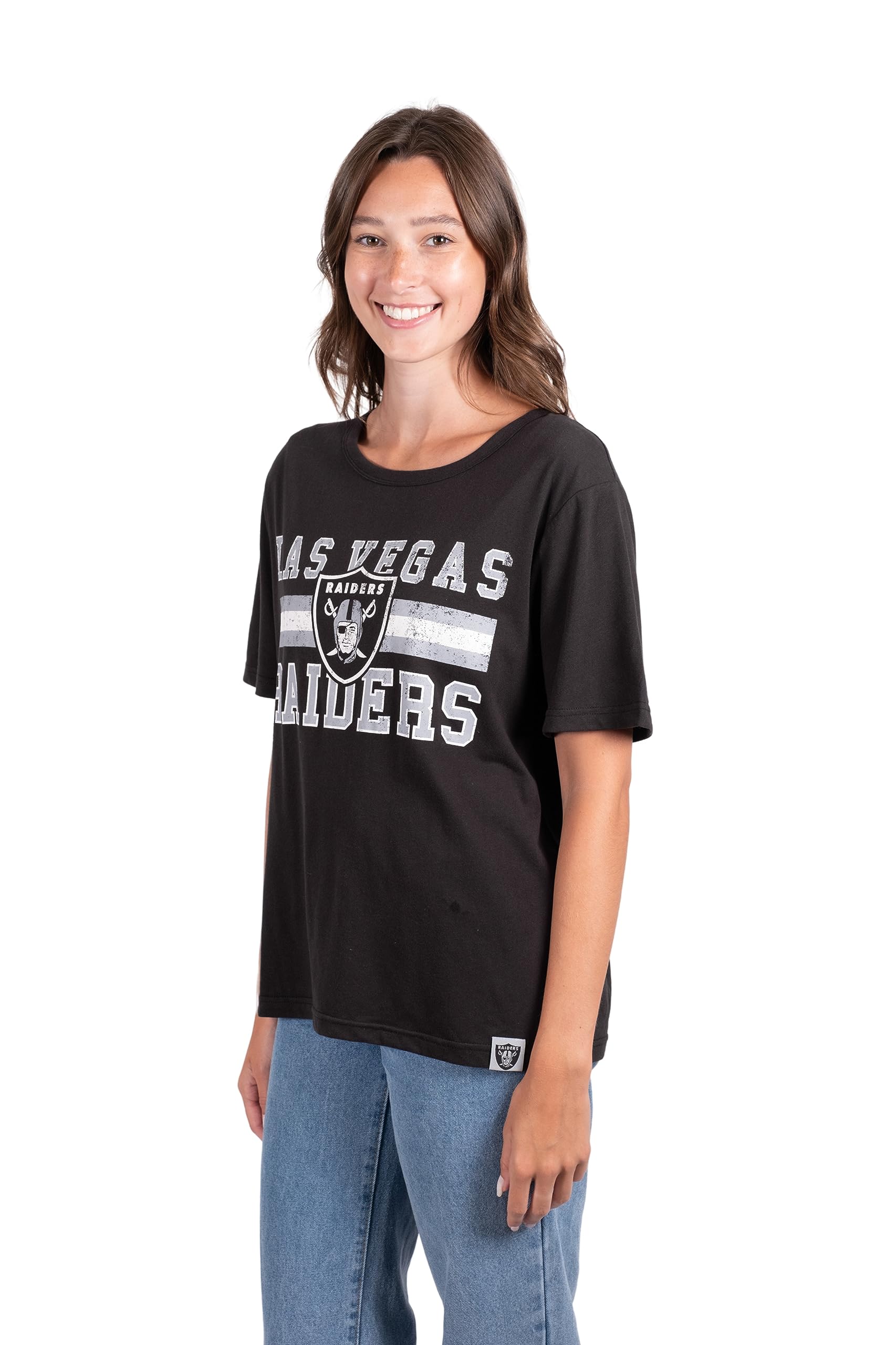 Ultra Game NFL Las Vegas Raiders Womens Distressed Graphics Soft Crew Neck Tee Shirt|Las Vegas Raiders - UltraGameShop