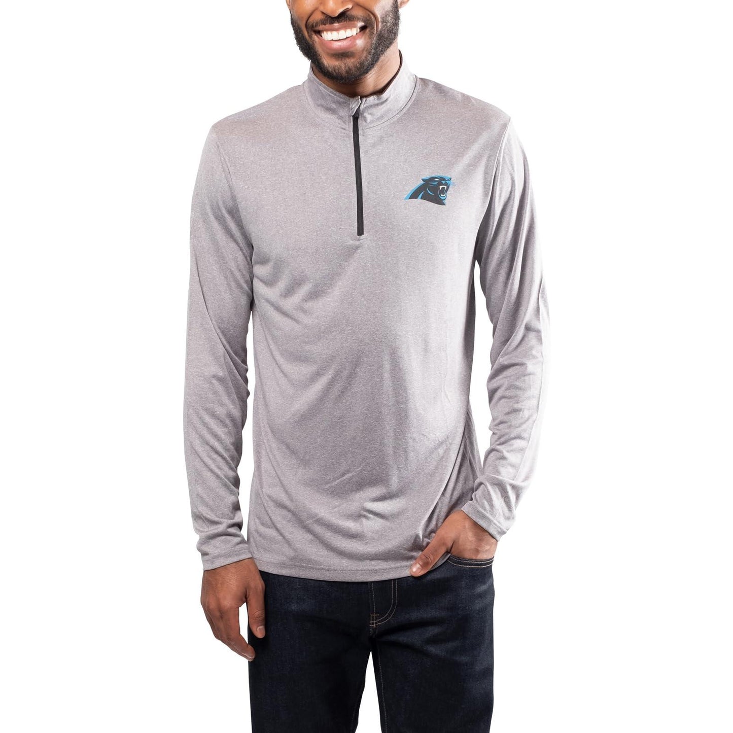 Ultra Game NFL Carolina Panthers Mens Super Soft Quarter Zip Long Sleeve T-Shirt|Carolina Panthers - UltraGameShop