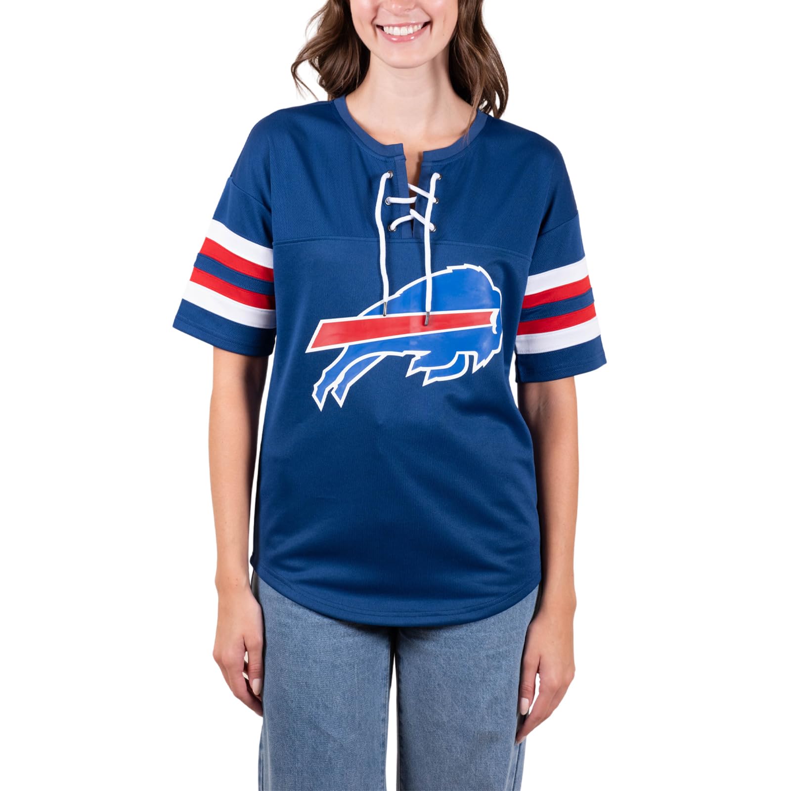 Ultra Game NFL Buffalo Bills Womens Standard Lace Up Tee Shirt Penalty Box|Buffalo Bills - UltraGameShop