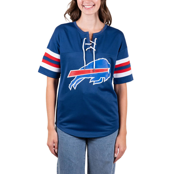 Ultra Game NFL Buffalo Bills Womens Standard Lace Up Tee Shirt Penalty Box|Buffalo Bills