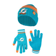 Ultra Game NFL Miami Dolphins Womens Super Soft Team Stripe Winter Beanie Knit Hat with Extra Warm Touch Screen Gloves|Miami Dolphins