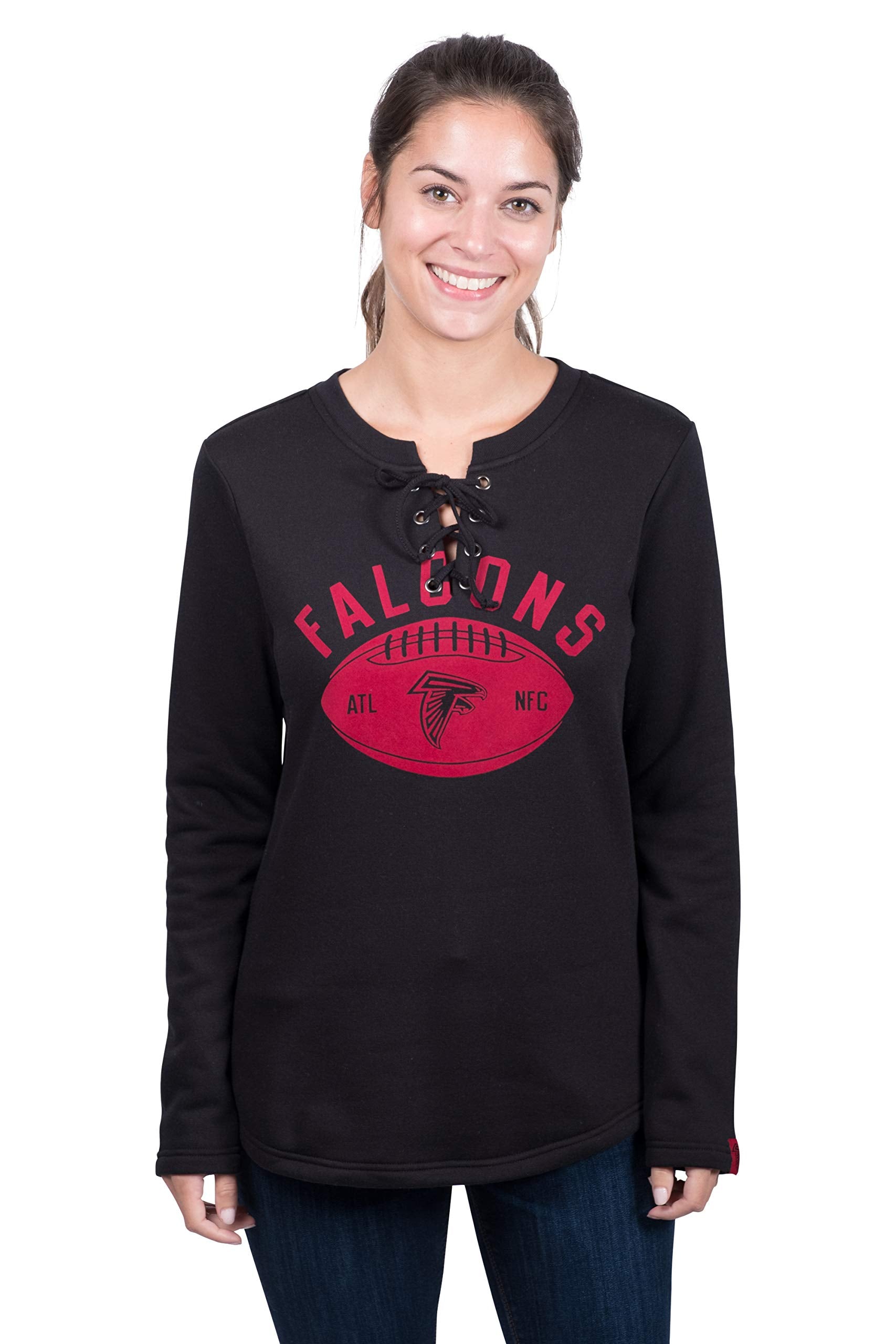 Ultra Game NFL Atlanta Falcons Womens Fleece Long Sleeve Lace -Up Sweatshirt|Atlanta Falcons