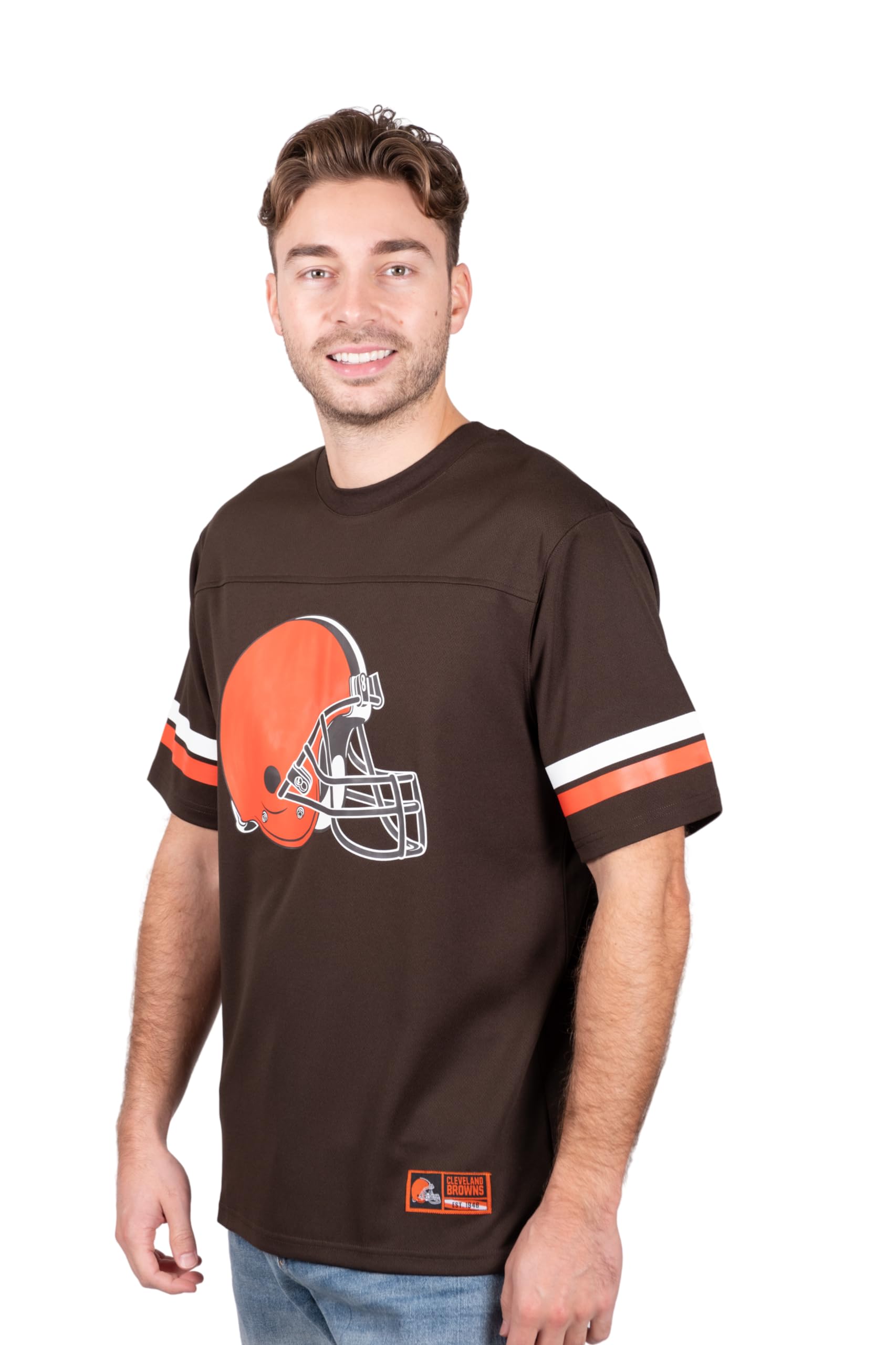 Ultra Game NFL Cleveland Browns Mens Standard Jersey Crew Neck Mesh Stripe T-Shirt|Cleveland Browns
