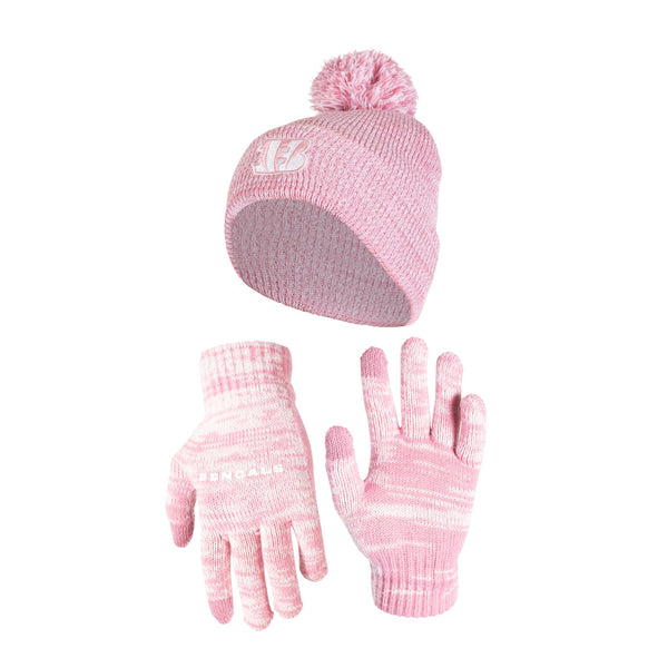 Ultra Game NFL Cincinnati Bengals Womens Super Soft Pink Marl Winter Beanie Knit Hat with Extra Warm Touch Screen Gloves|Cincinnati Bengals
