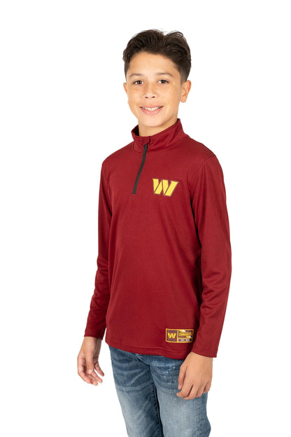 Ultra Game NFL Washington Commanders Youth Super Soft Quarter Zip Long Sleeve T-Shirt|Washington Commanders - UltraGameShop