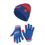 Ultra Game NFL Buffalo Bills Youth Super Soft Team Stripe Winter Beanie Knit Hat with Extra Warm Touch Screen Gloves|Buffalo Bills