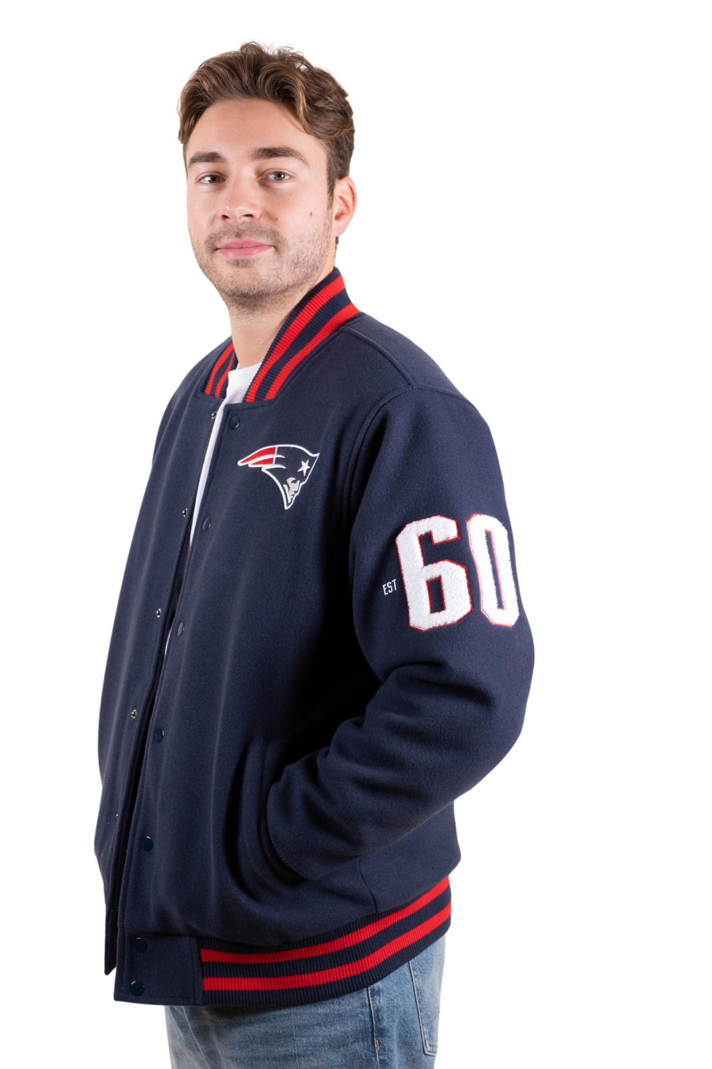 Ultra Game NFL New England Patriots Mens Classic Varsity Coaches Jacket|New England Patriots - UltraGameShop