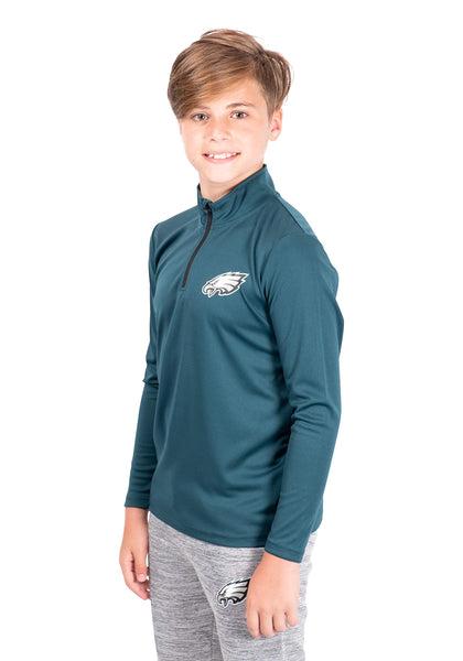Ultra Game NFL Philadelphia Eagles Youth Super Soft Quarter Zip Long Sleeve T-Shirt|Philadelphia Eagles