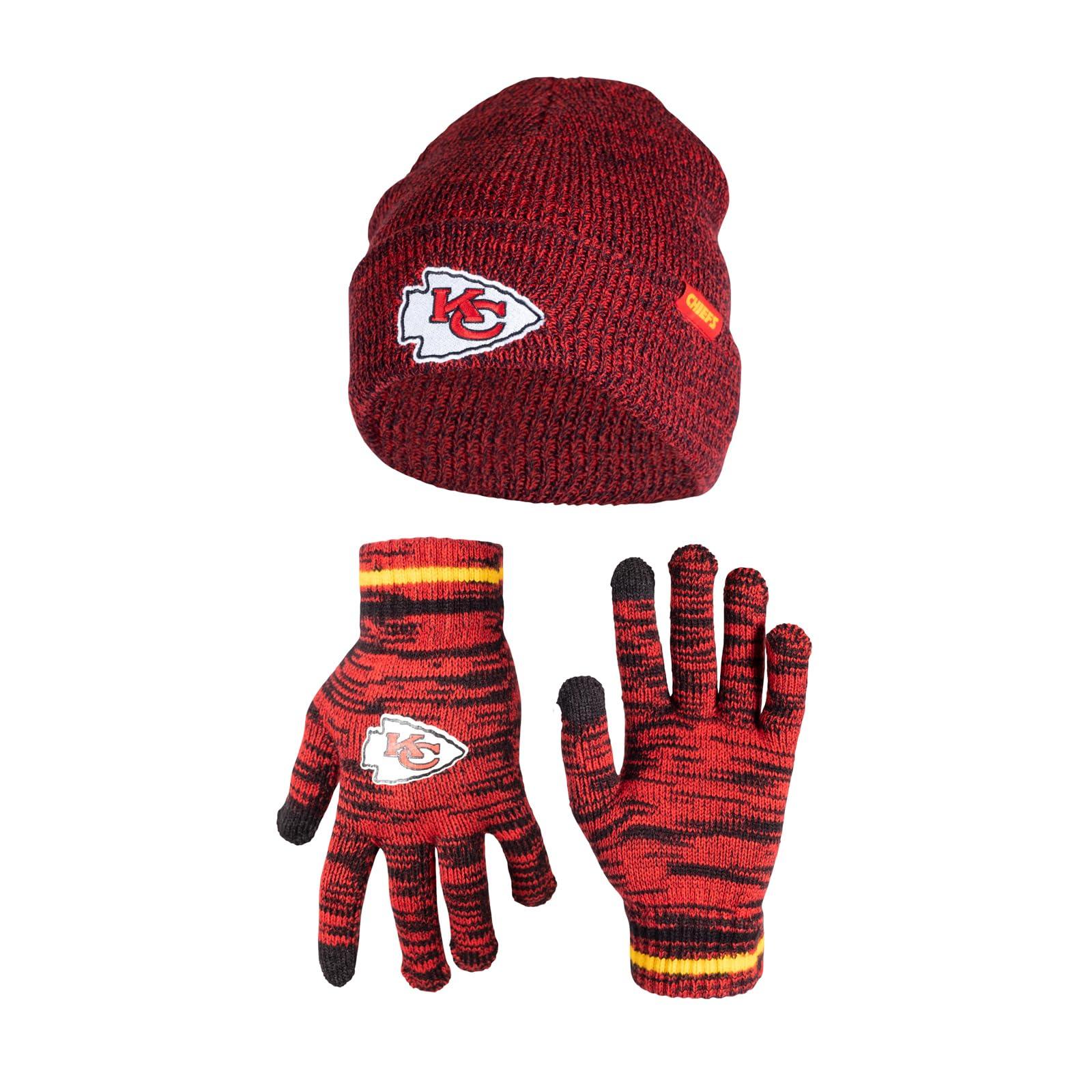 Ultra Game NFL Kansas City Chiefs Womens Super Soft Marled Winter Beanie Knit Hat with Extra Warm Touch Screen Gloves|Kansas City Chiefs - UltraGameShop