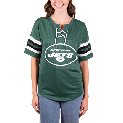 Ultra Game NFL New York Jets Womens Standard Lace Up Tee Shirt Penalty Box|New York Jets - UltraGameShop